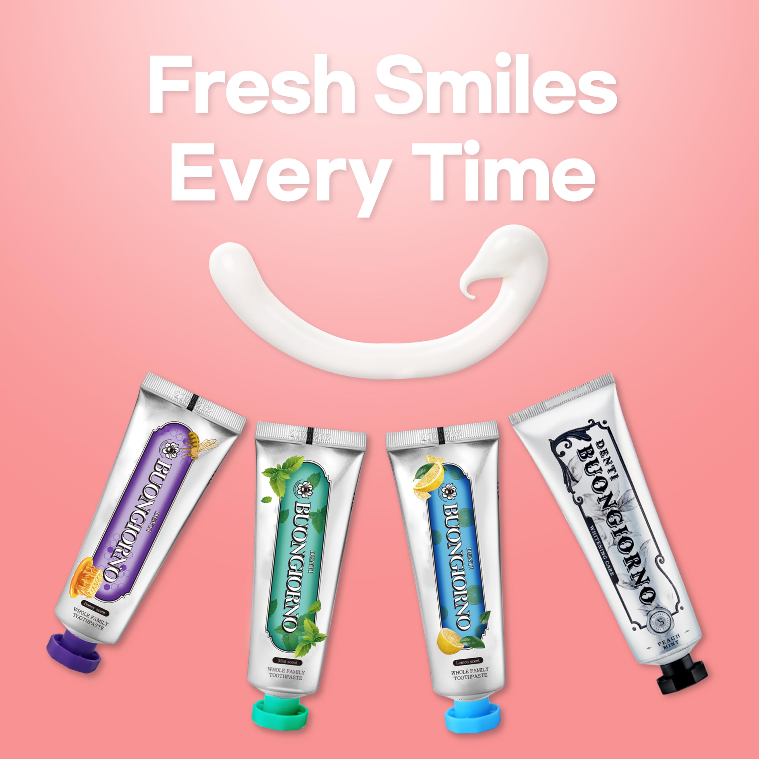 DENTI BUONGIORNO Peach Mint Whitening Toothpaste (3 Pack) – Natural Fluoride, Korean Formula, Paraben & SLS Free
