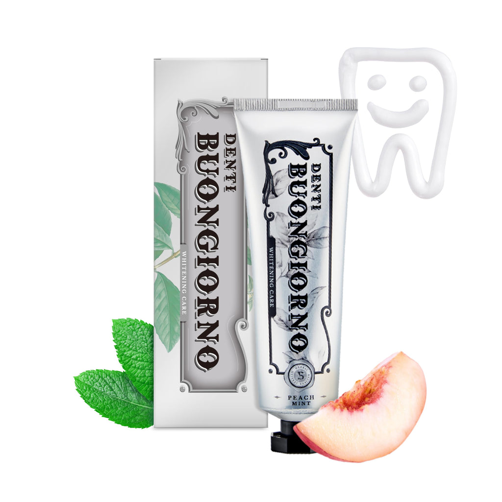 DENTI BUONGIORNO Peach Mint Whitening Toothpaste – Natural Fluoride Korean Formula, Paraben & SLS Free (3.52 fl oz / 100 g)