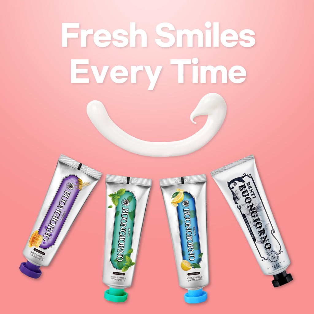 DENTI BUONGIORNO Peach Mint Whitening Toothpaste – Natural Fluoride Korean Formula, Paraben & SLS Free (3.52 fl oz / 100 g)