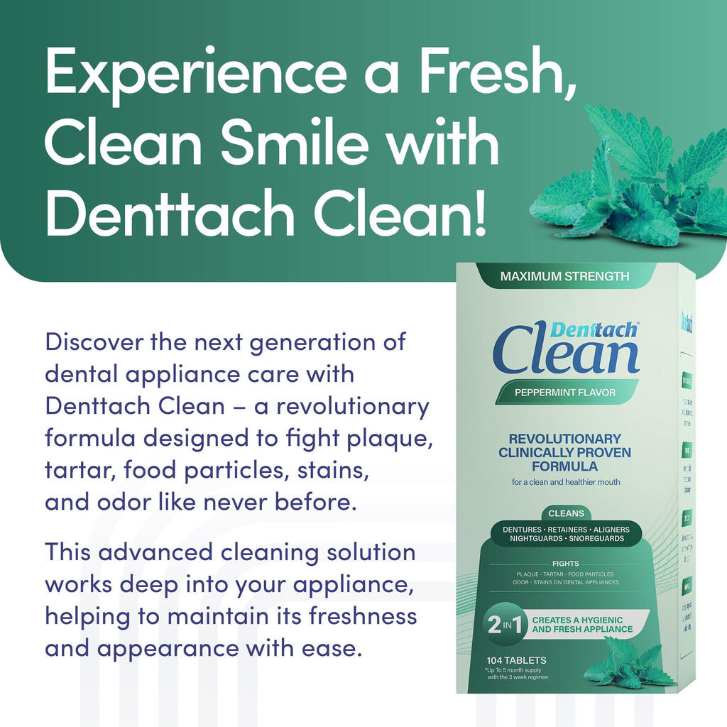 Denttach Clean Retainer & Denture Cleaner Tablets – Maximum Strength Peppermint, 208 Count (2x104)
