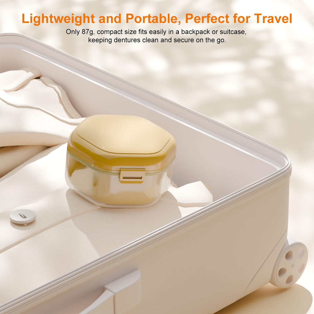 Denture Bath Case - Food-Grade Retainer Box, 3-Layer Seal, Travel White