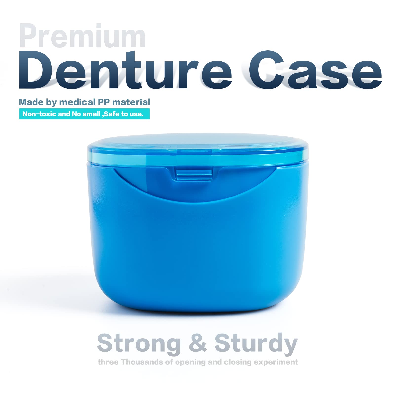 Denture Bath Case - No-Leak Denture Box for Retainers, Mouth Guards & Night Guards (Blue)