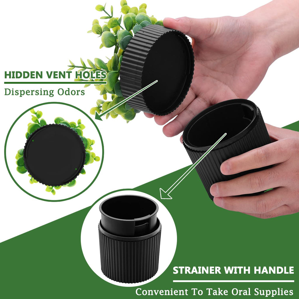 Denture Bath: Artificial Eucalyptus Potted Denture Case with Strainer