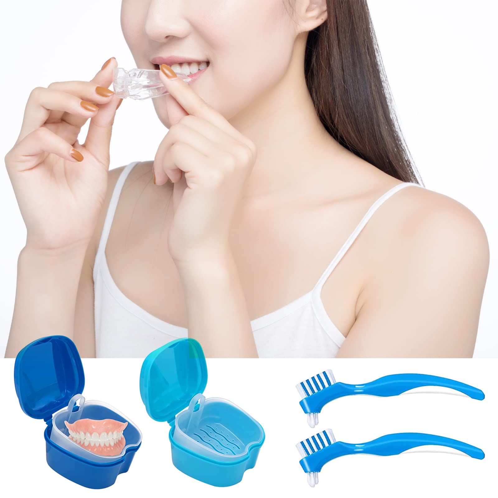 Denture Cleaner Box & Brush Set – 2 Pack, Portable Denture Storage