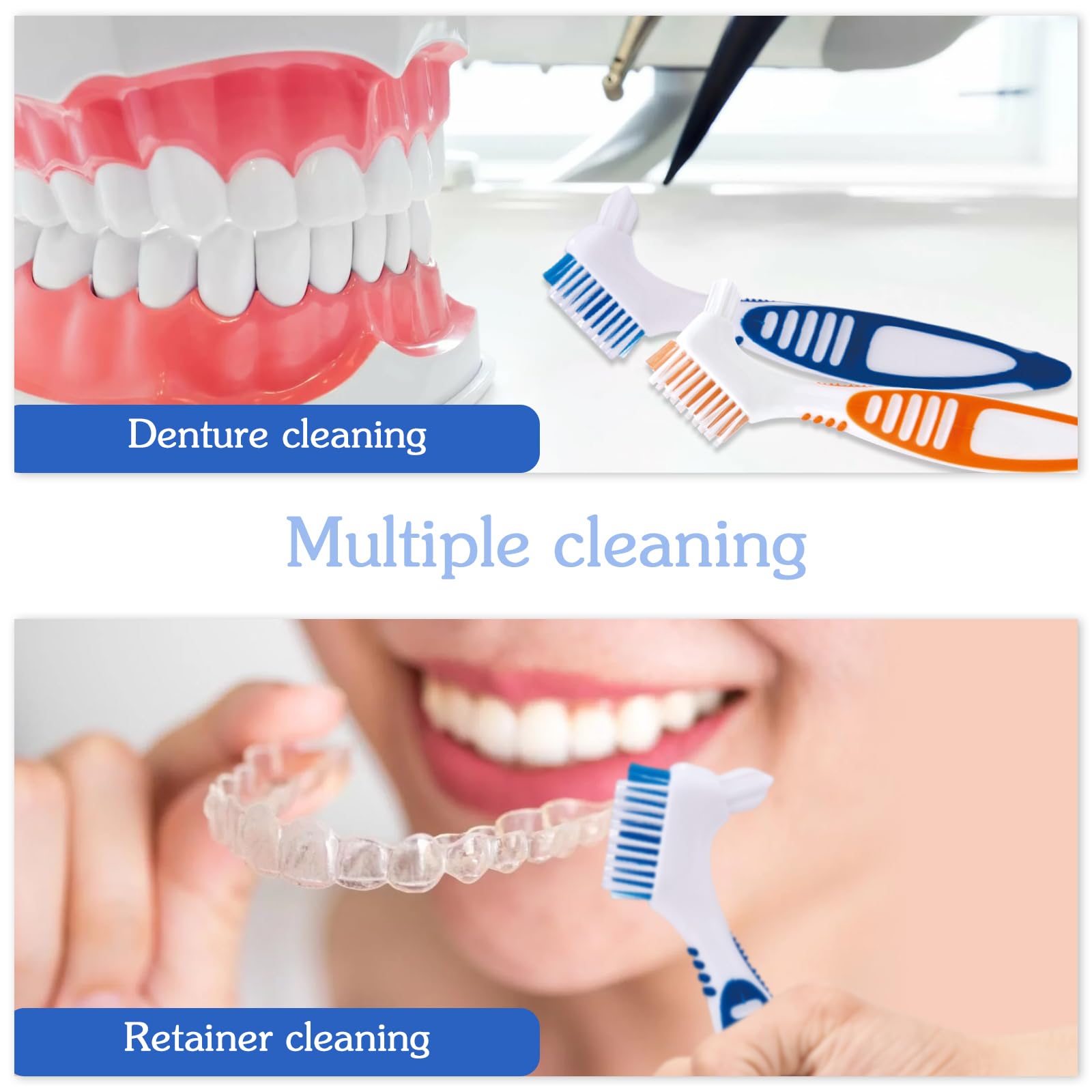 Denture Brush 2 Pcs with White Case – Comfort Grip & Multi-Tier Bristles