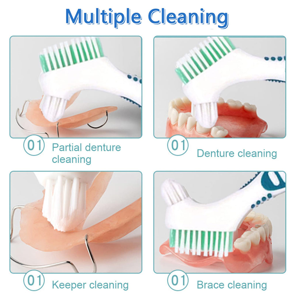 4-Piece Denture Brush Set for False Teeth – Multi-Layered Bristles, Ergonomic Rubber Handle