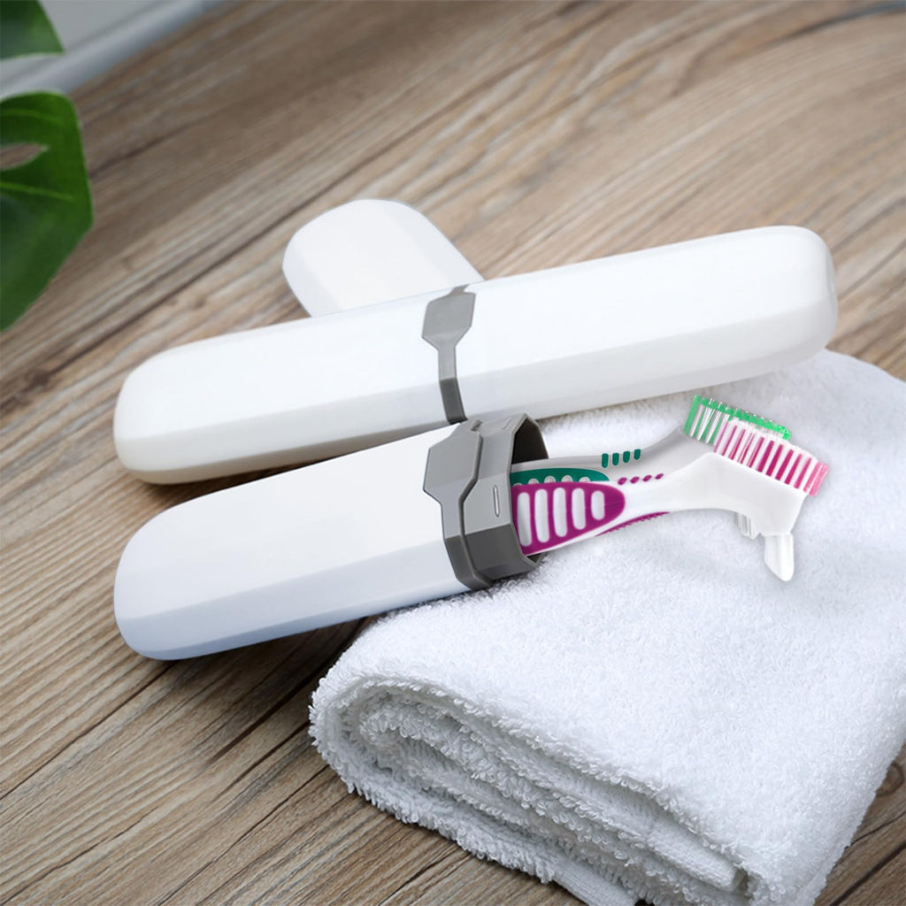 Denture Brush 2-Piece Set with White Carrying Case – Comfort Grip