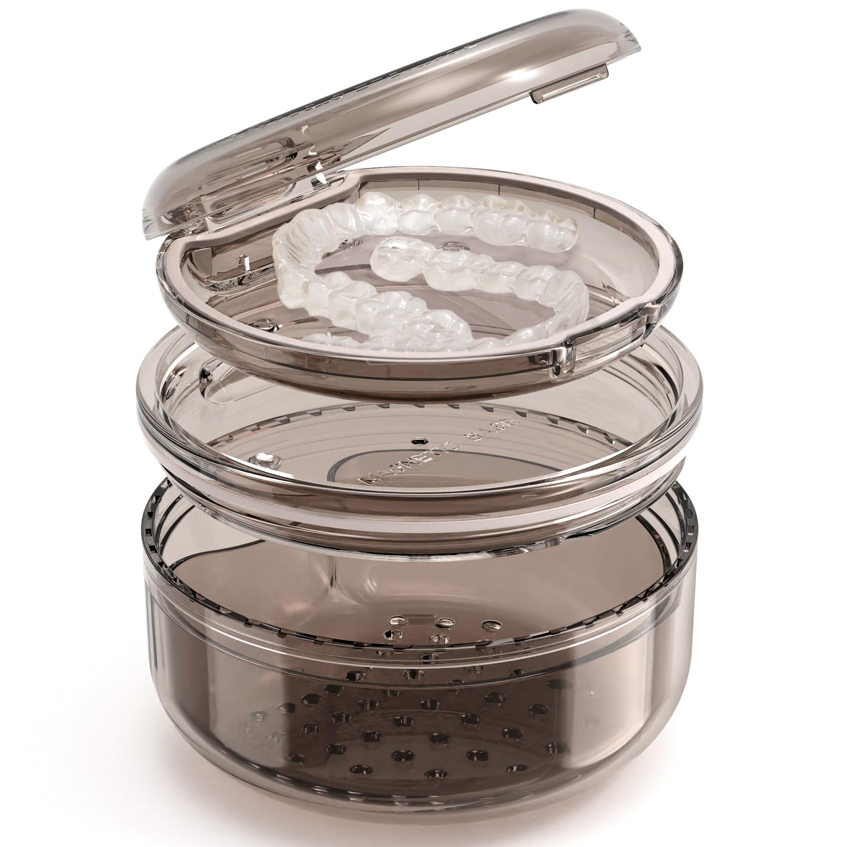 Denture Case Retainer Cleaning Case - 2 in 1 No-Leak, Portable 3.78" x 2.24"