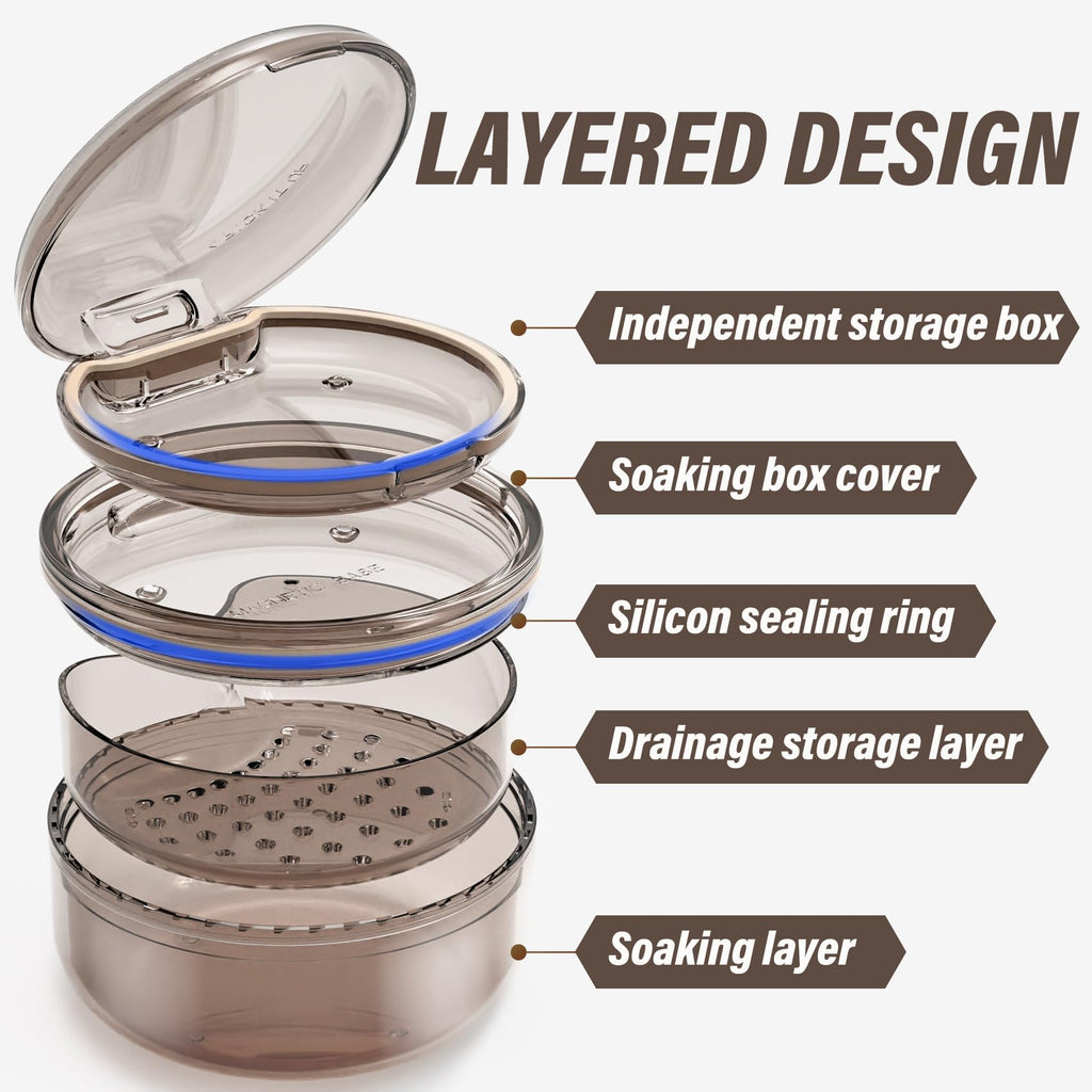 Denture Case Retainer Cleaning Case - 2 in 1 No-Leak, Portable 3.78" x 2.24"