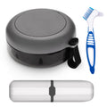 Denture Case with Brush – No-Leak Travel Retainer Box (Black) with Mirror, Strainer & Portable Toothbrush Box