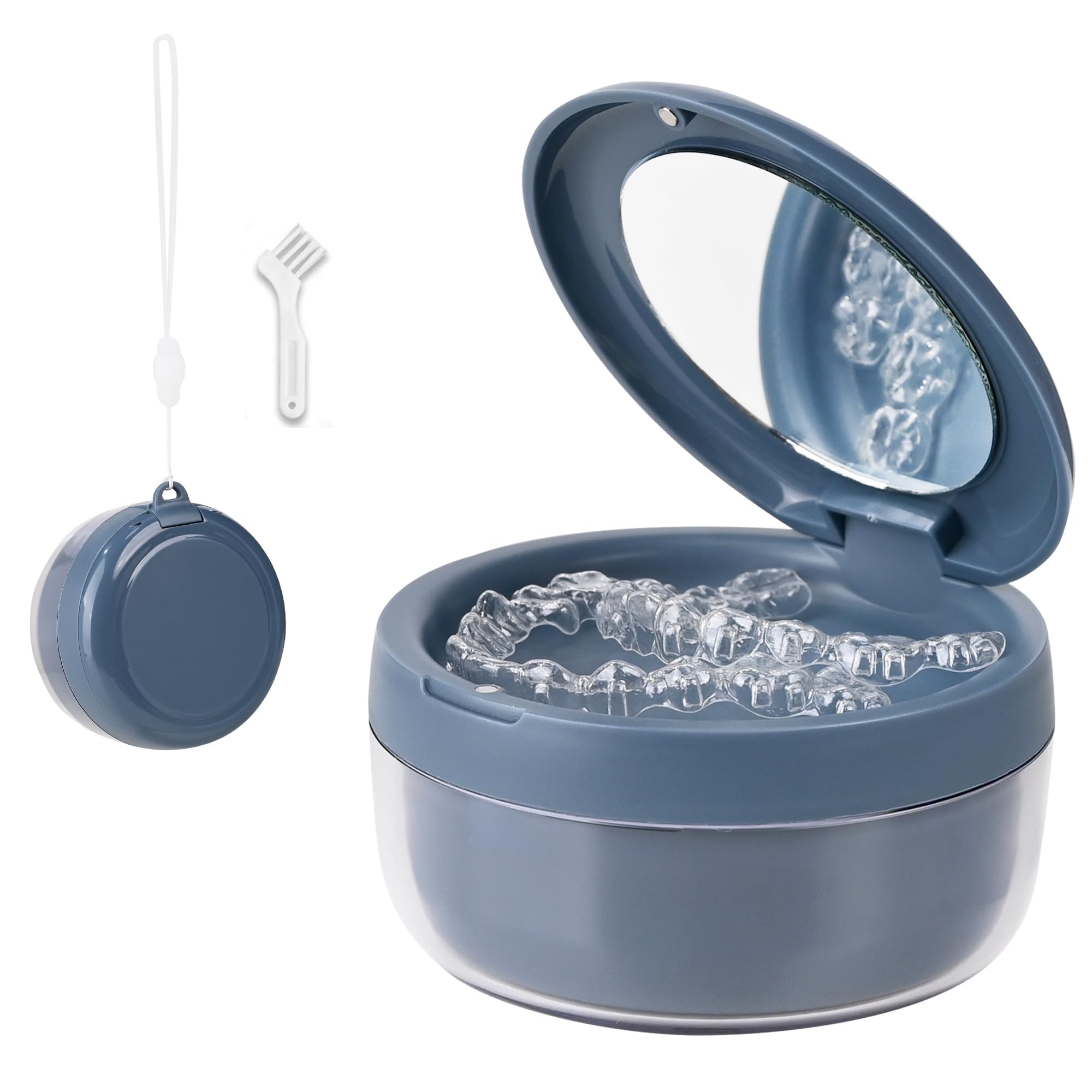 Denture Case - Leak-Proof Denture Bath Cup | Cleaning & Storage Box (Blue)