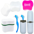 Denture Case Kit with Lid – 2 Bath Cups, 2 Brushes & 2 Portable Boxes