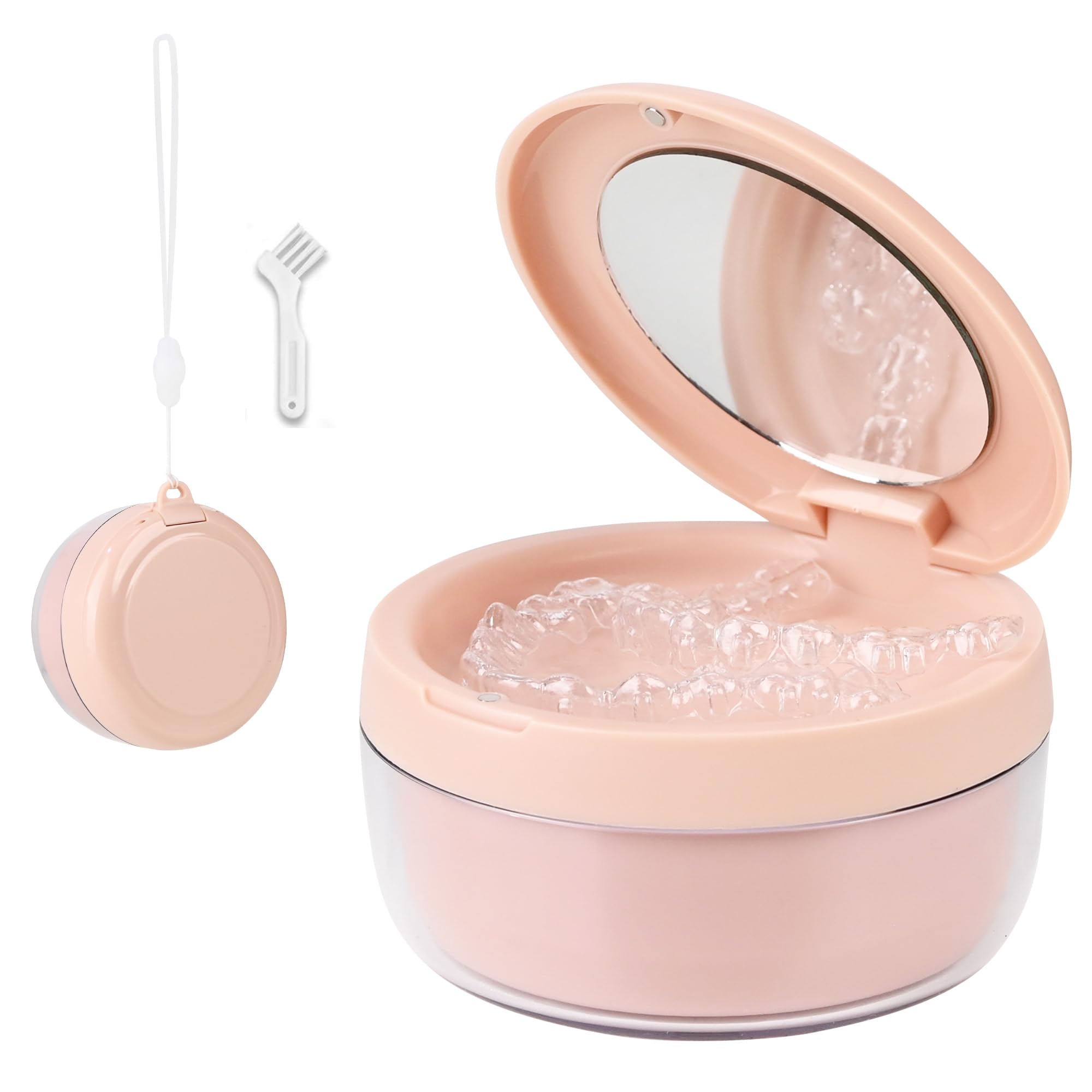 Denture Case – Leak-Proof Denture Bath Cup, Storage & Cleaning Container (Pink)