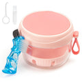 Denture Case - Leak-Proof Travel Bath Cup (Pink) with Mirror, Brush & Aligner Removal Tool