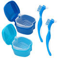 Denture Cleaner Box & Brush Set – 2 Pack Bath Case with Basket (Light & Dark Blue)