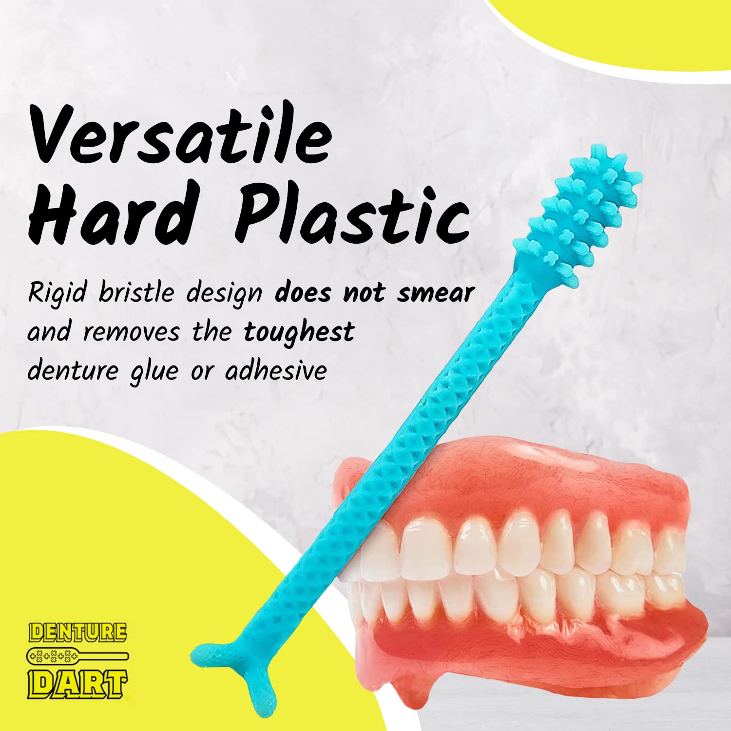 Denture Dart V3 – Hard Plastic Denture Brush & Gel Adhesive Remover