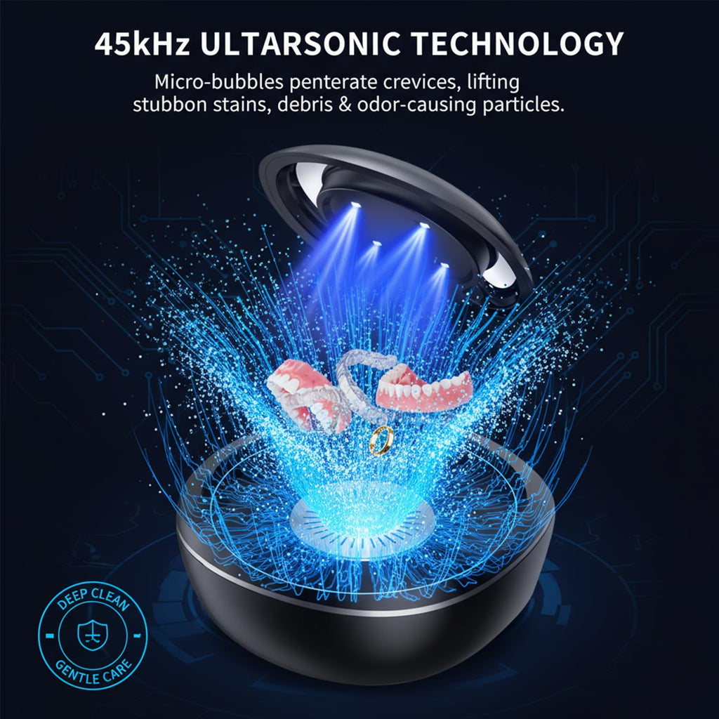Denture Dome Ultrasonic Retainer Cleaner - 45kHz 200ml Dental Pod Cleaner