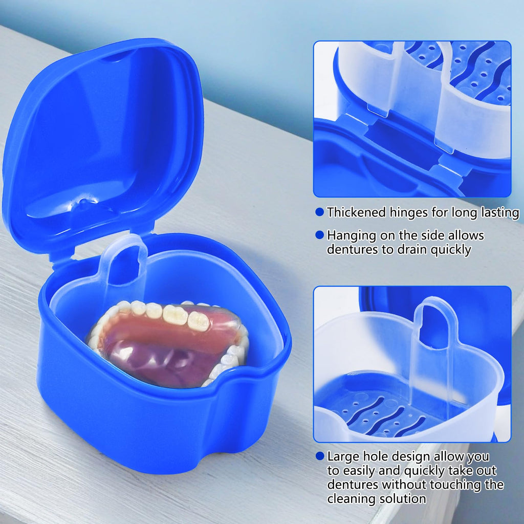2 Pack Denture Bath Case with Lid & Strainer Basket – Lake Green & Dark Blue