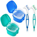 2 Pack Denture Bath Case with Lid & Strainer Basket – Lake Green & Dark Blue