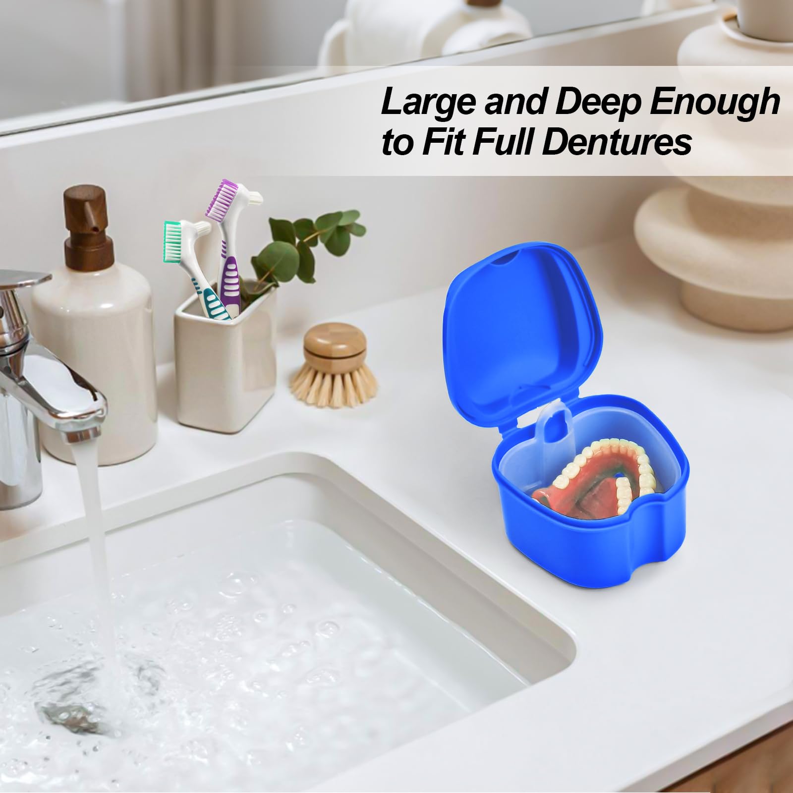 2 Pack Denture Bath Case with Lid & Strainer Basket – Lake Green & Dark Blue