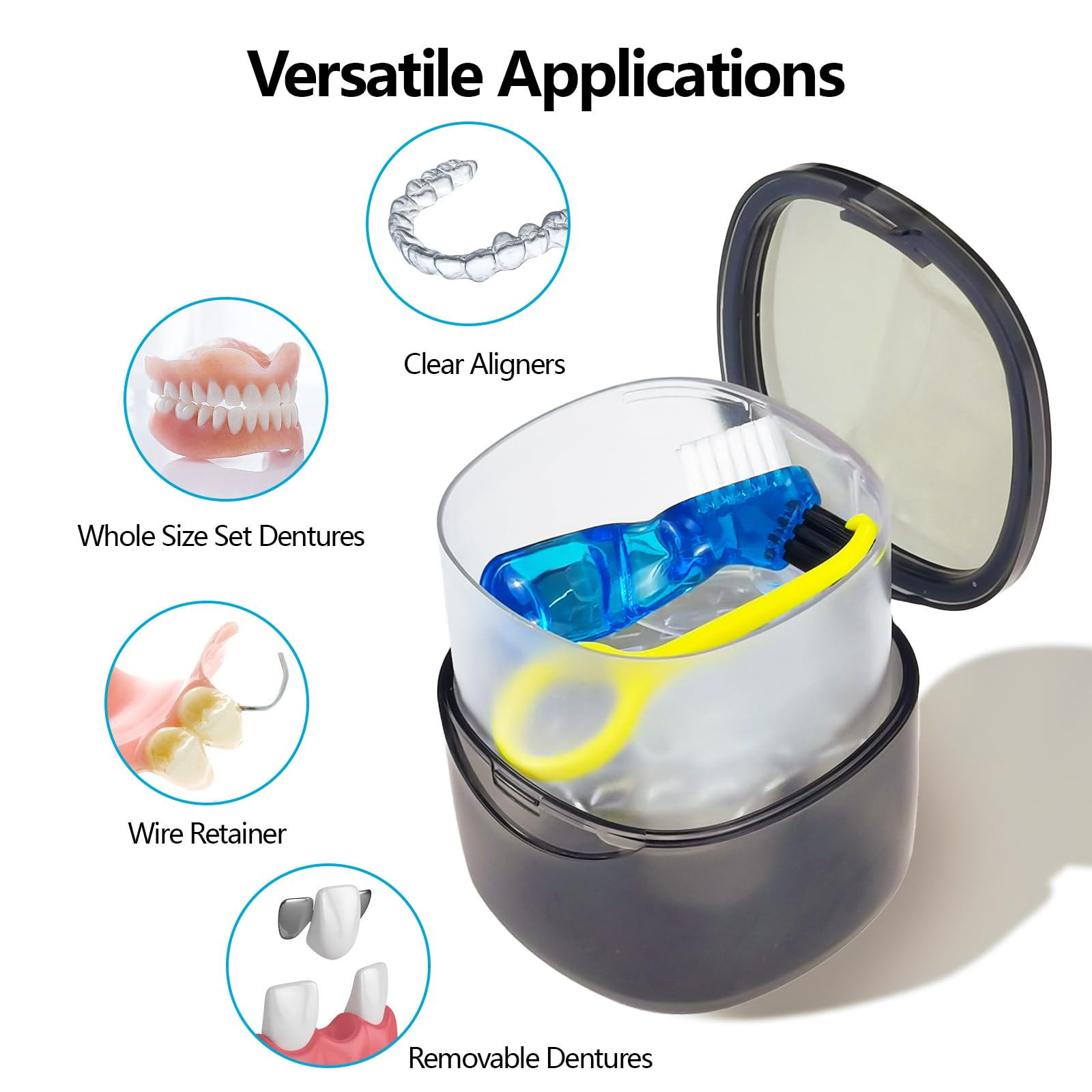 Denture Case No-Leak Soaking Container | Partial Denture Cups | Transparent Black
