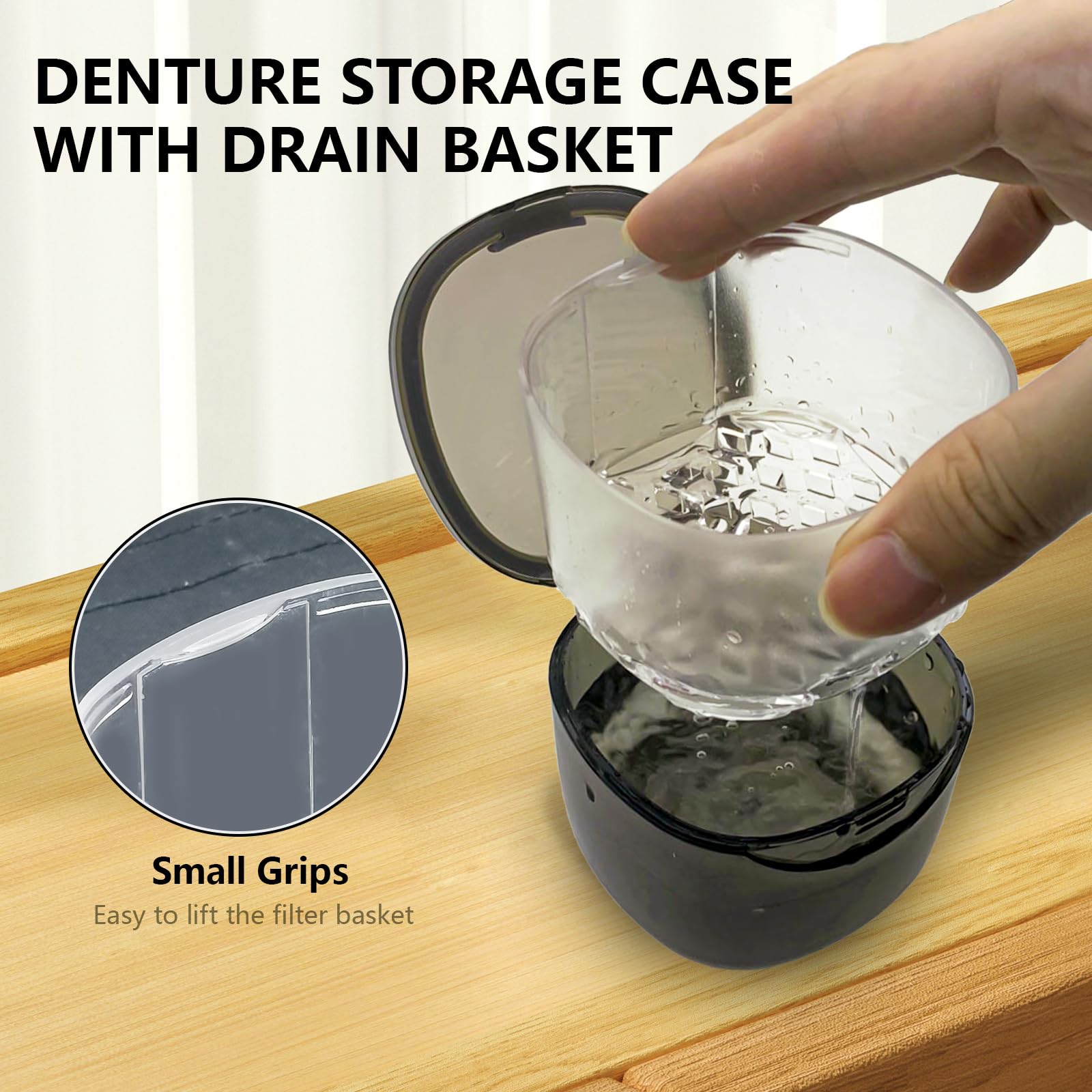 Denture Case No-Leak Soaking Container | Partial Denture Cups | Transparent Black