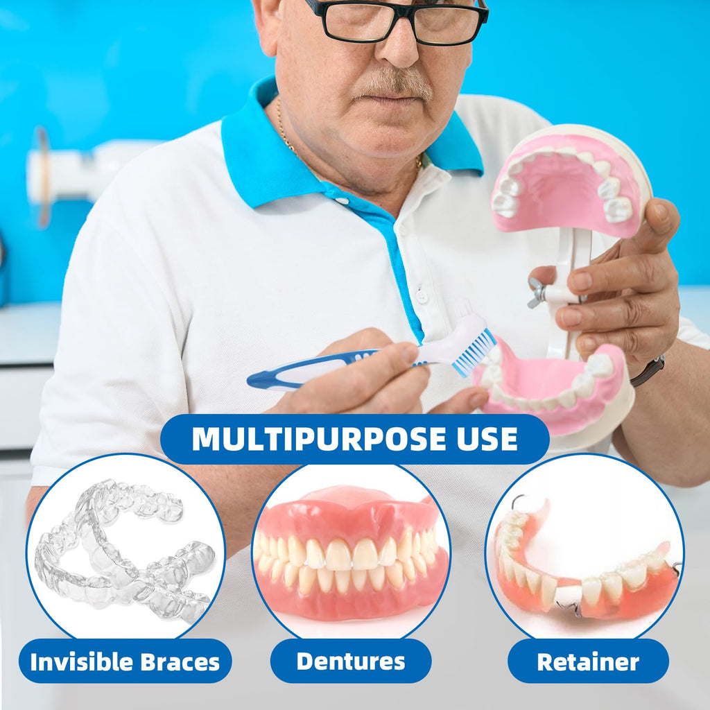 Denture Cleaner Box & Brush Set - 2 Pack, Portable Denture Storage