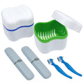 Denture Cup Kit - 2 Denture Cases, 2 Denture Brushes & 2 Portable Boxes | Travel Denture Cleaning Kit