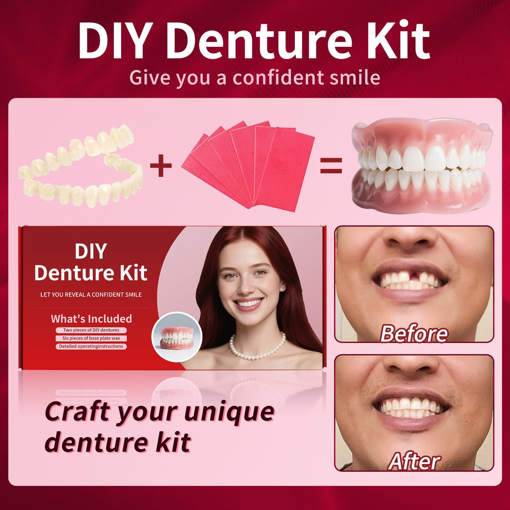 Dentures DIY Kit: Full Top & Bottom Teeth for At-Home Smile - Universal Fit
