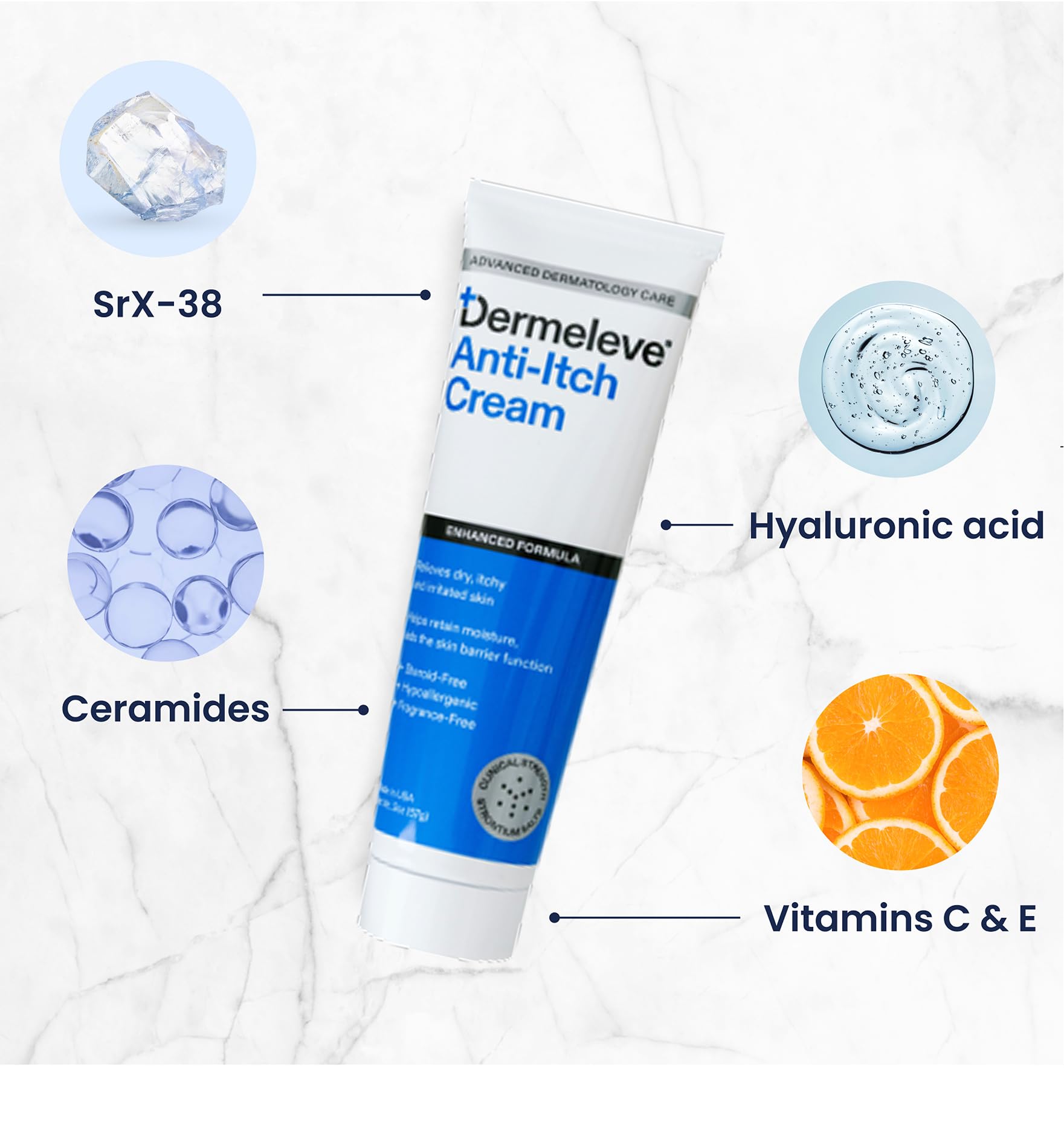 Dermeleve Steroid-Free Anti-Itch Cream | Extra Strength OTC Relief for Psoriasis, Hives & Itch | Full Body, 2 oz (3 Pack)