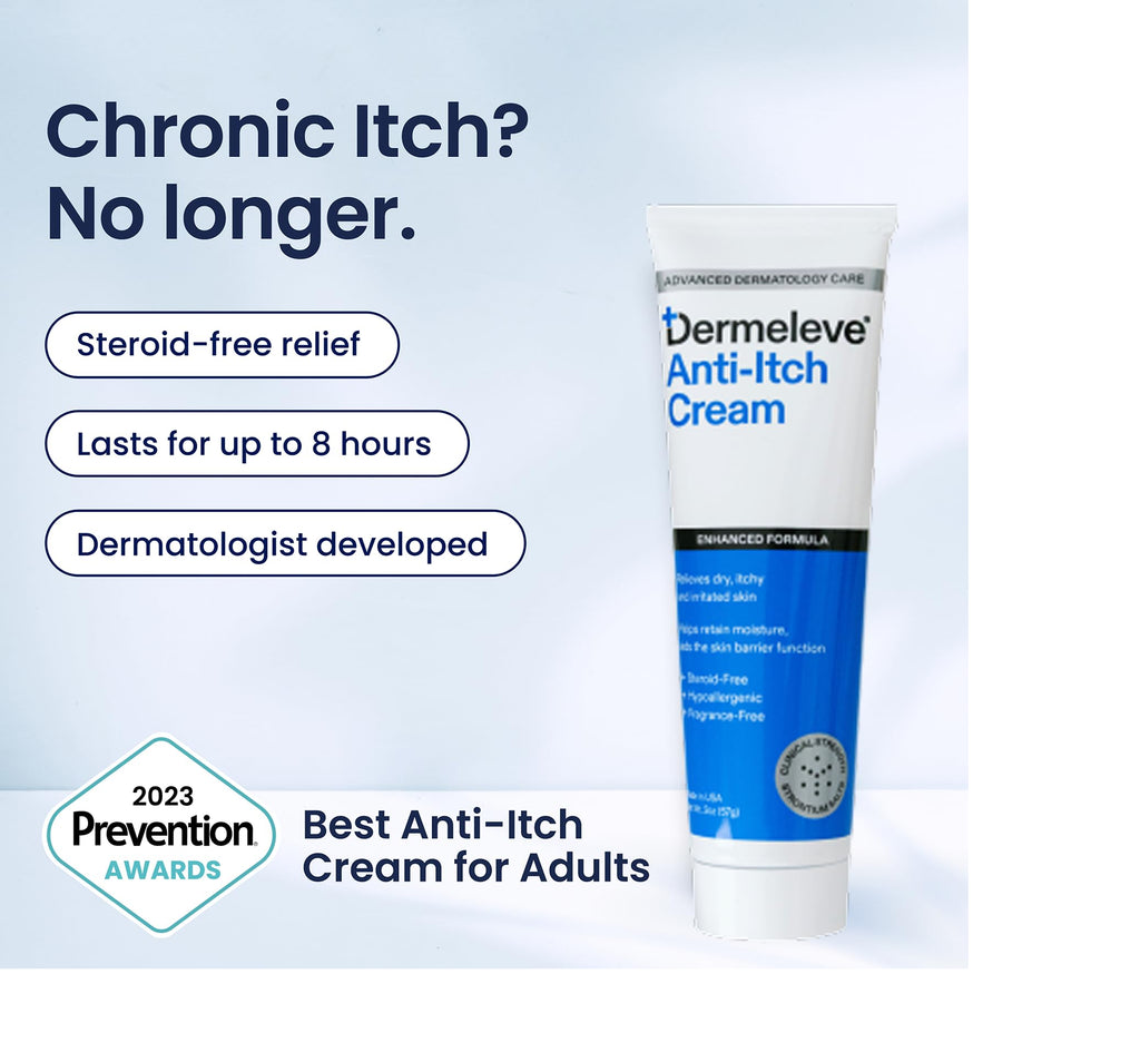 Dermeleve Steroid-Free Anti-Itch Cream | Extra Strength Relief for Psoriasis & More | 2 oz (2 Pack)