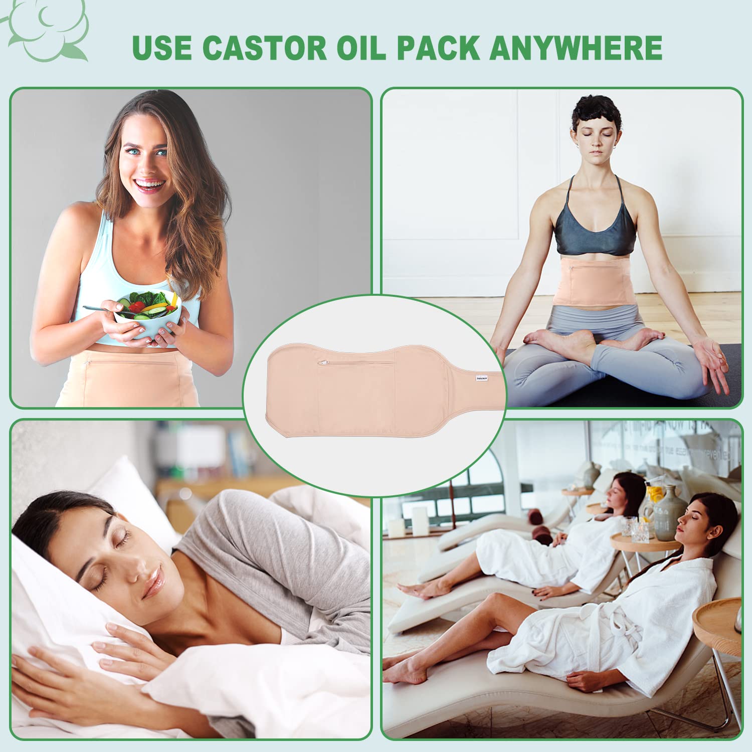 DEROWN Castor Oil Pack for Liver Detox – Mess-Free, Reusable, Organic Cotton Flannel & Waterproof PUL