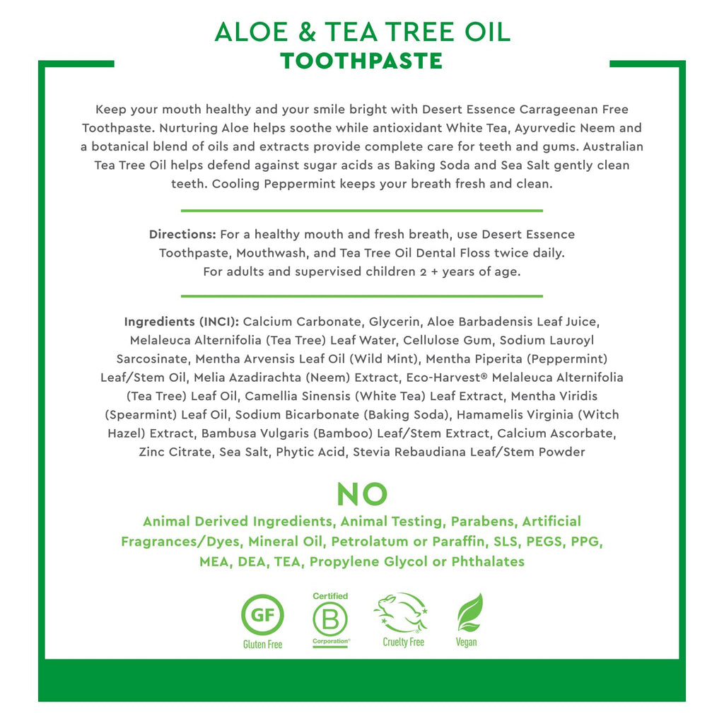 Desert Essence Aloe & Tea Tree Toothpaste - Peppermint | Sensitive Teeth
