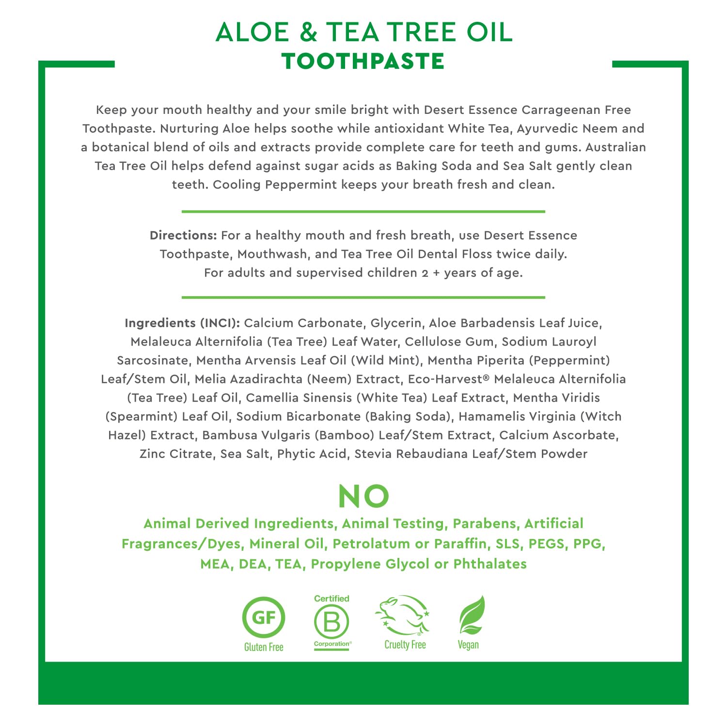 Desert Essence Aloe & Tea Tree Toothpaste - Peppermint | Sensitive Teeth