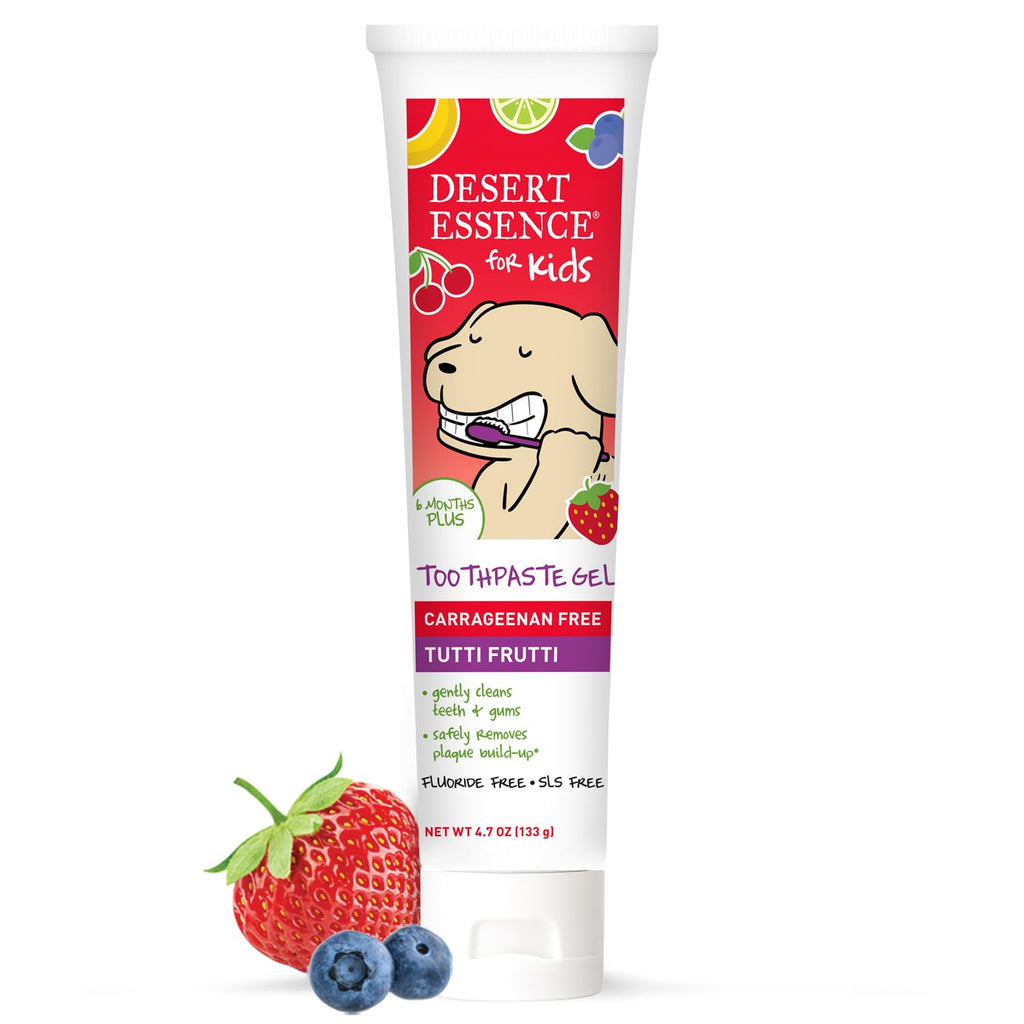 Desert Essence Fluoride-Free Toothpaste Gel for Kids – Tutti Frutti – Safe for Toddlers & Babies, 4.7oz