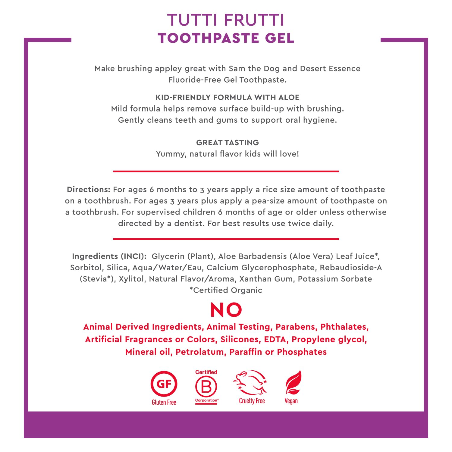 Desert Essence Fluoride-Free Toothpaste Gel for Kids – Tutti Frutti – Safe for Toddlers & Babies, 4.7oz