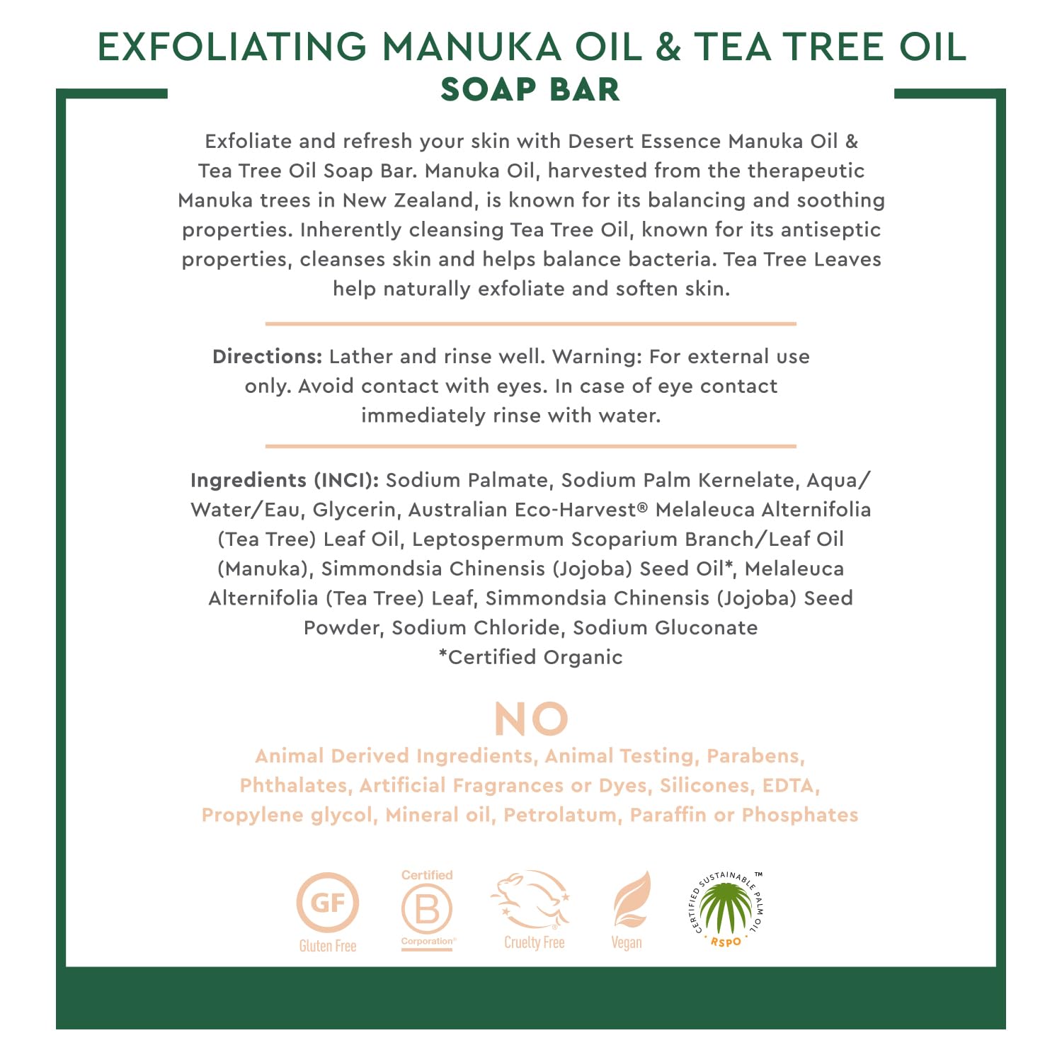Desert Essence Manuka Tea Tree Oil Soap Bar - Natural Skincare