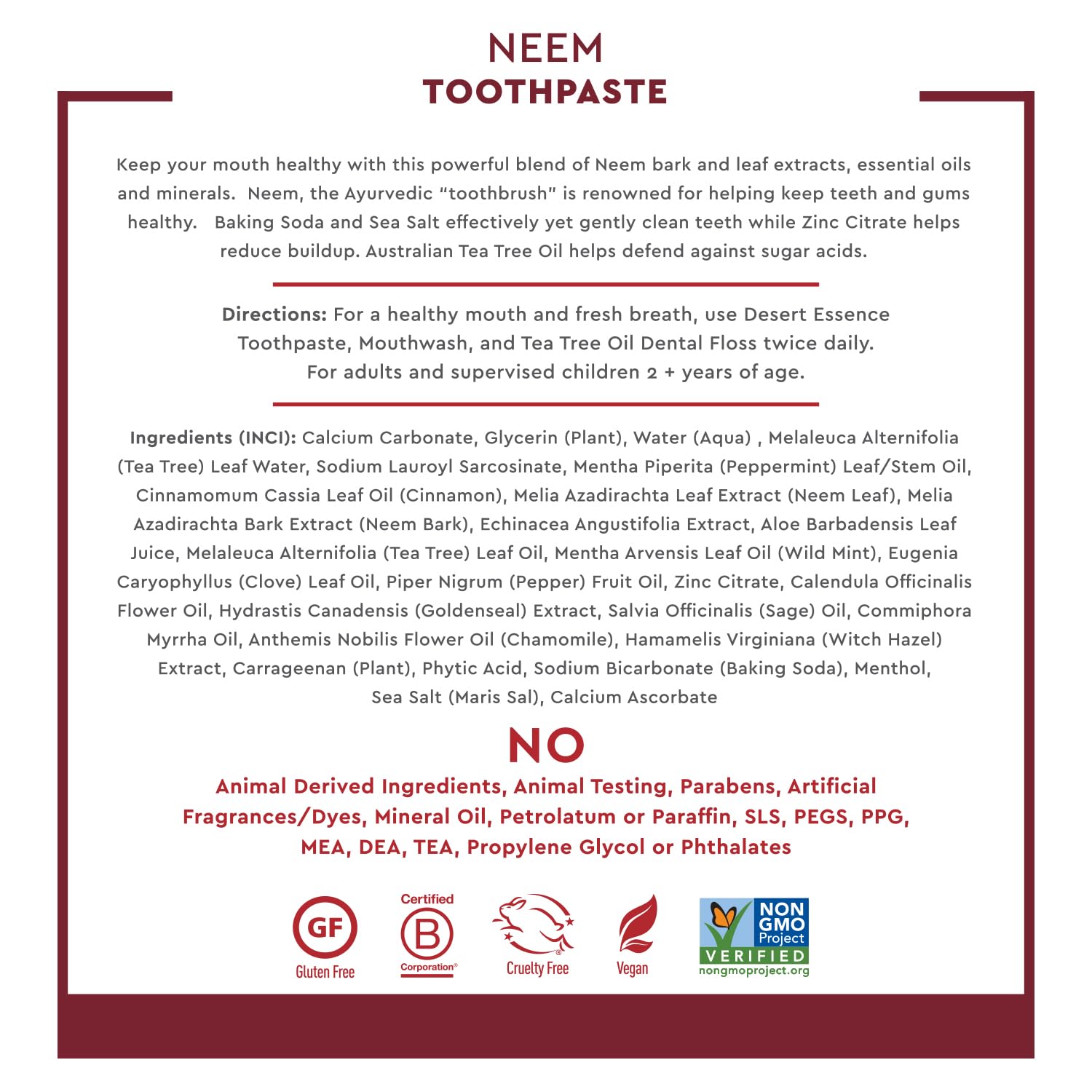 Desert Essence Neem Toothpaste - Cinnamint, 6.25 oz | Fluoride-Free Natural Oral Care