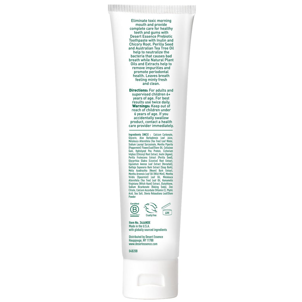 Desert Essence Prebiotic Plant-Based Whitening Toothpaste - Mint, Fluoride Free & Cruelty-Free - 6.25 oz