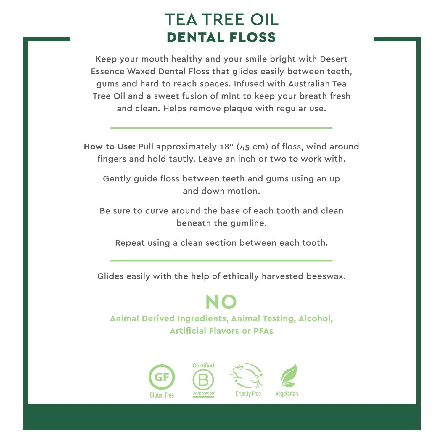 Desert Essence Tea Tree Oil Dental Floss - 50 Yards, Beeswax-Coated, Thick No-Shred Tape