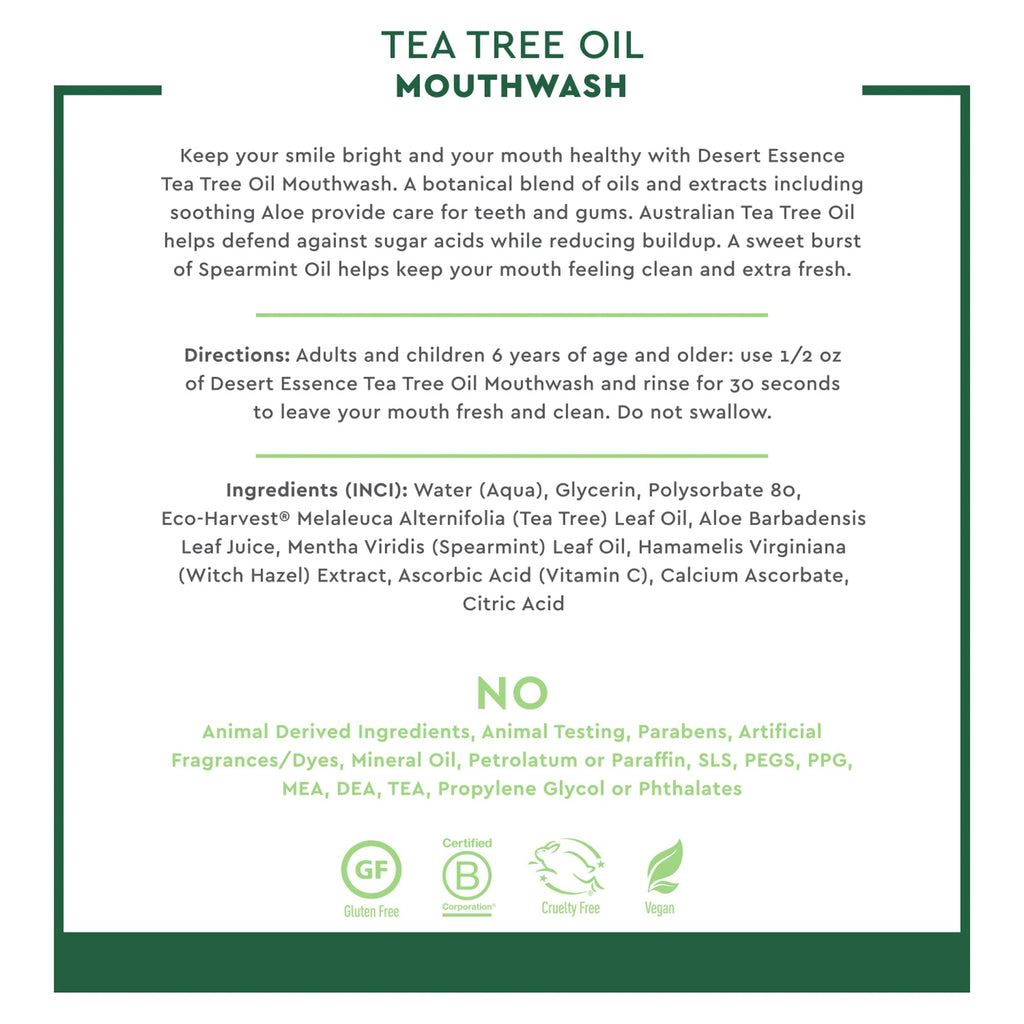 Desert Essence Tea Tree Oil Mouthwash 16 fl oz - Pack of 6 - Spearmint - Paraben Free
