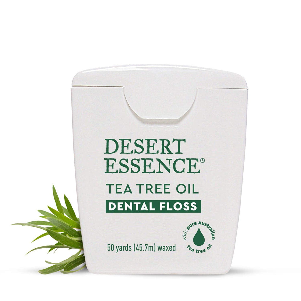Desert Essence Tea Tree Oil Dental Floss - 50 Yards, Beeswax-Coated, Thick No-Shred Tape