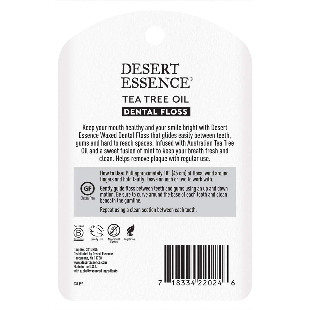 Desert Essence Tea Tree Oil Dental Floss - 50 Yards, Beeswax-Coated, Thick No-Shred Tape