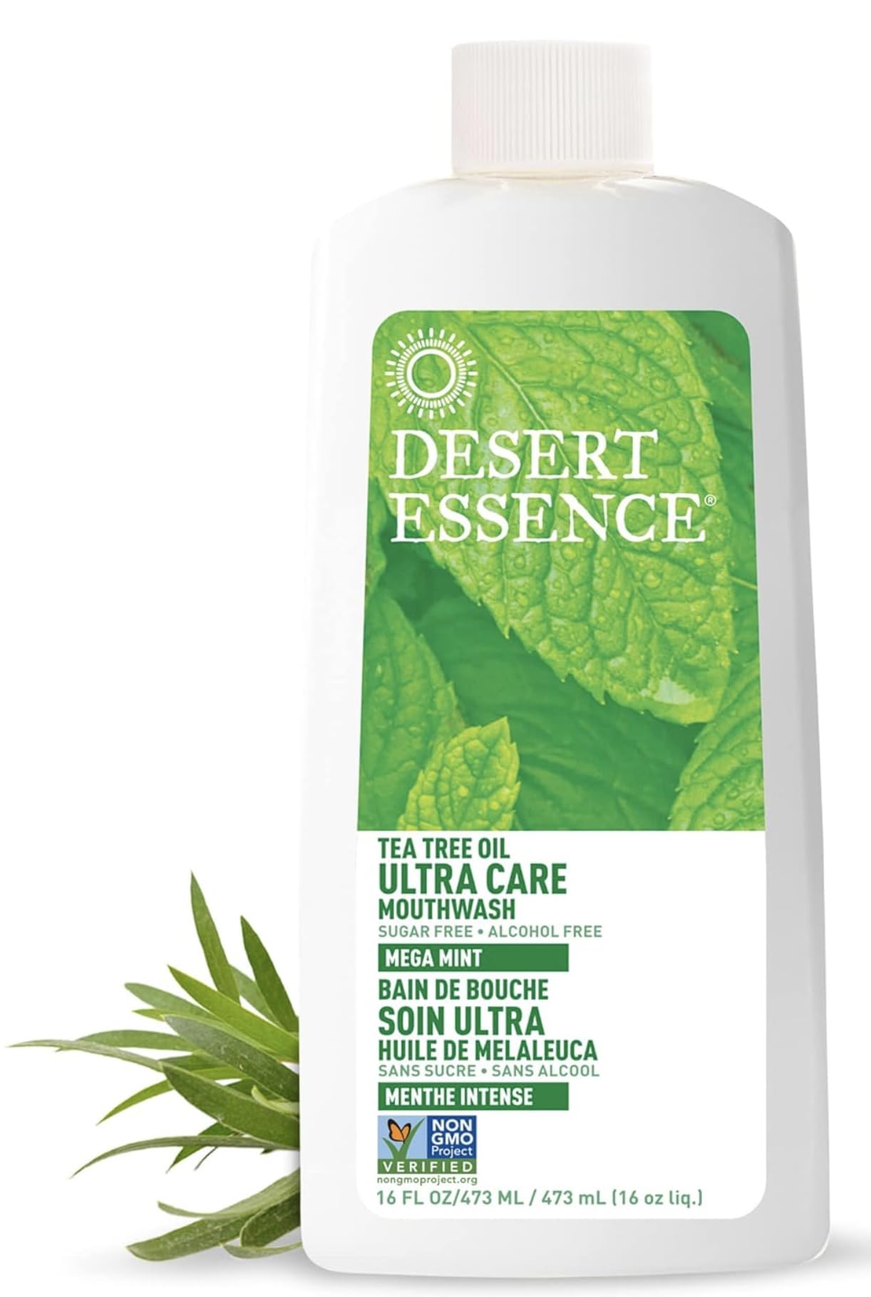 Desert Essence Tea Tree Oil Mouthwash Ultra Care Mega Mint 16 oz | Fresh Breath & Gum Health