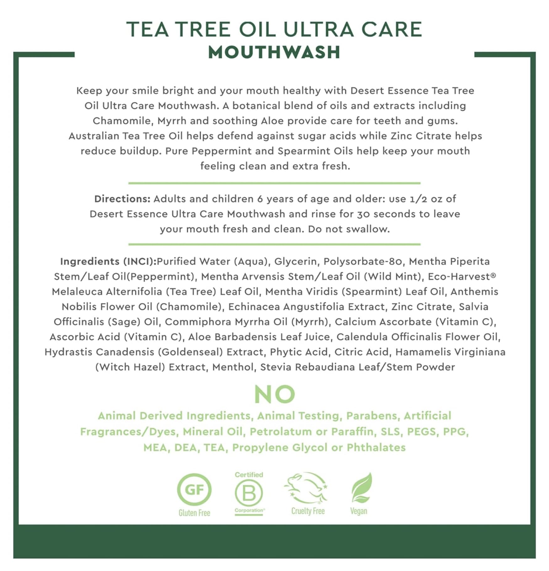 Desert Essence Tea Tree Oil Mouthwash Ultra Care Mega Mint 16 oz | Fresh Breath & Gum Health