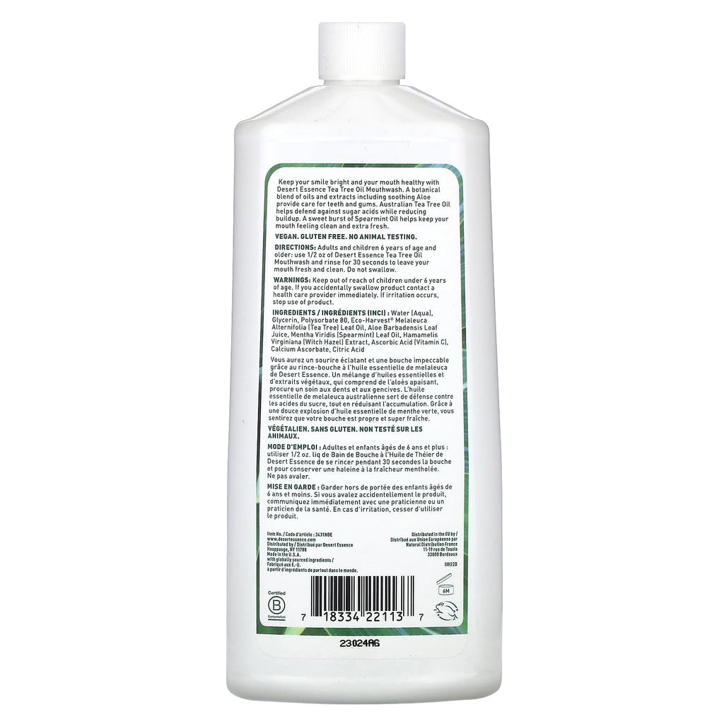 Desert Essence Tea Tree Mouthwash – Spearmint (16 oz) | Alcohol Free, Vegan, Non-GMO