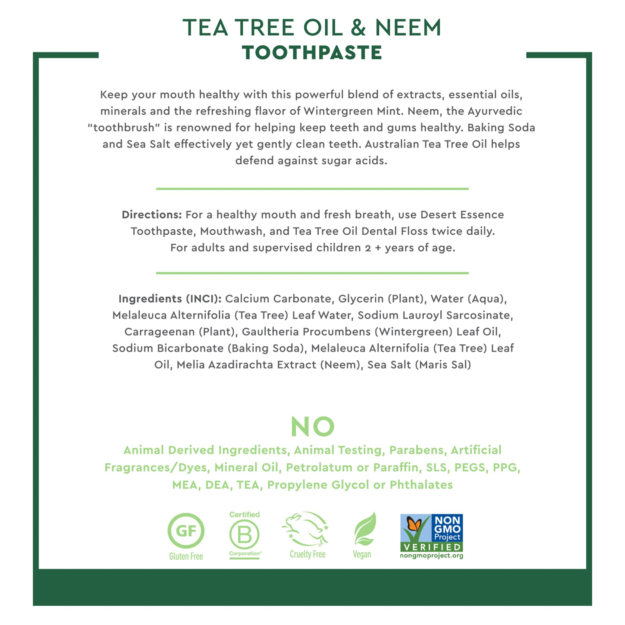 Desert Essence Tea Tree Oil & Neem Toothpaste - 6.25 oz, Pack of 6 - Fluoride & Gluten Free