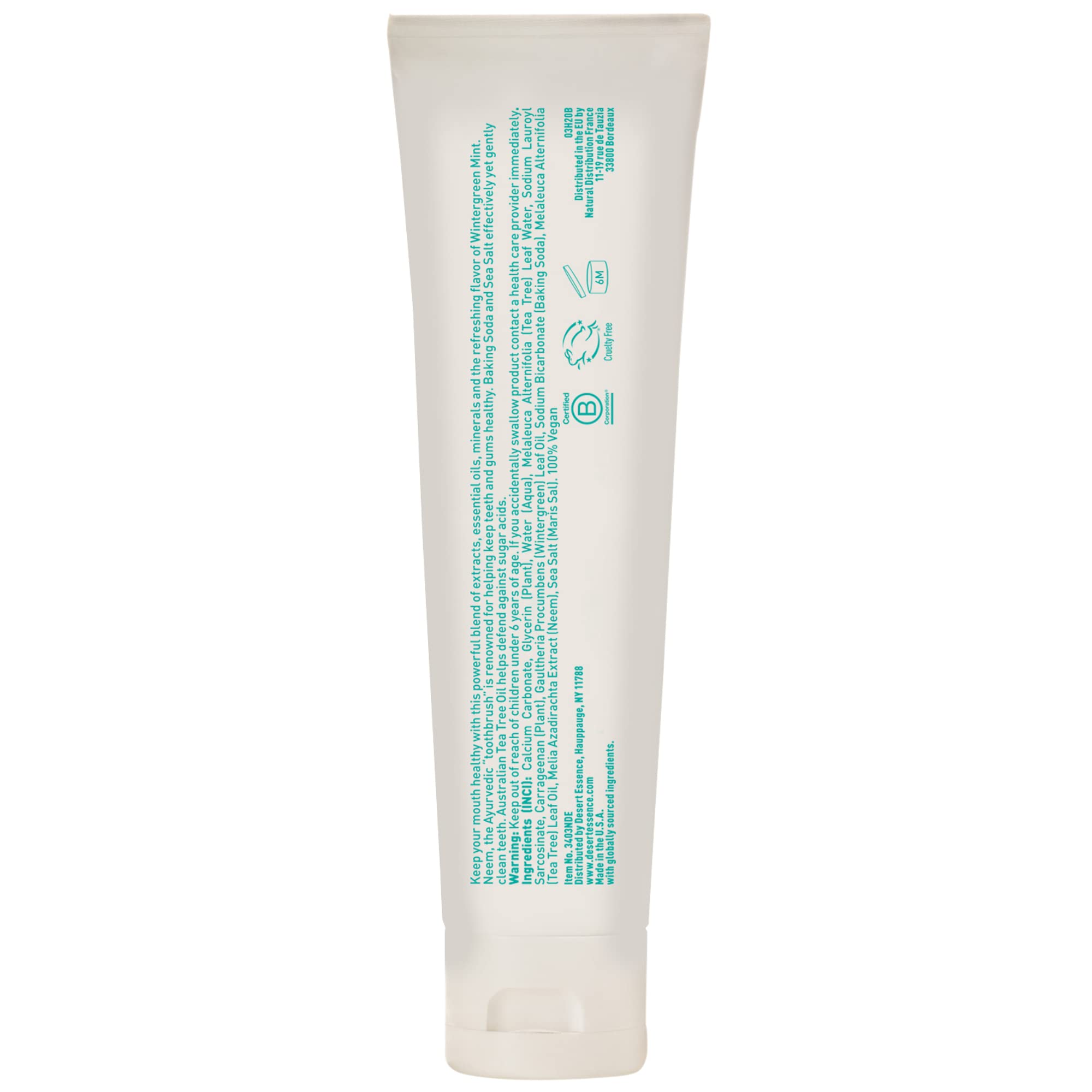 Desert Essence Tea Tree Oil & Neem Toothpaste - Fluoride-Free, Vegan, Wintergreen 6.25 oz