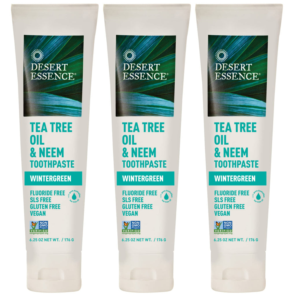 Desert Essence Tea Tree Oil & Neem Toothpaste – Wintergreen, 6.25 oz, Pack of 3
