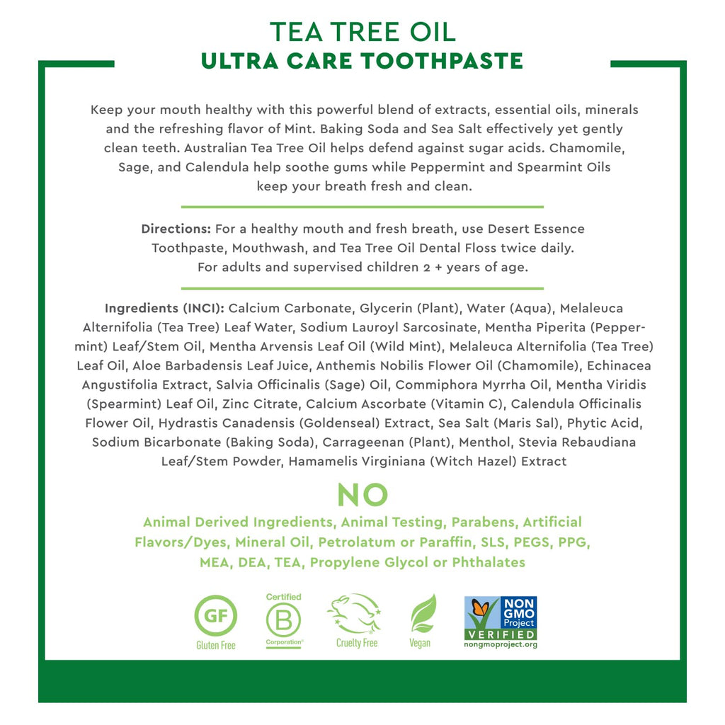 Desert Essence Tea Tree Oil Ultra Care Toothpaste - Mega Mint (6.25 oz) – Soothe Gums, Reduce Plaque, Fresh Breath